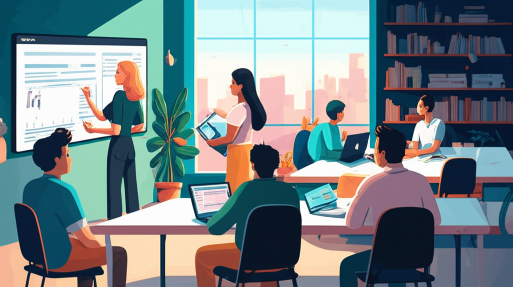 Students in modern classroom